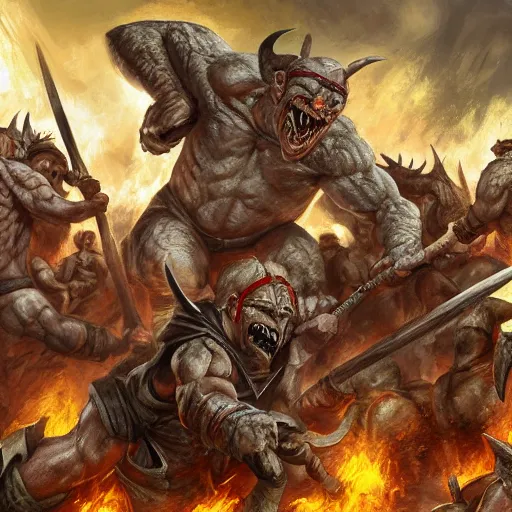 Image similar to roman legion fighting army of goblins, 4 k, balrog of morgoth