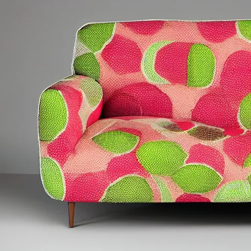 Prompt: a couch with the texture of a watermelon, watermelon couch, couch, sofa