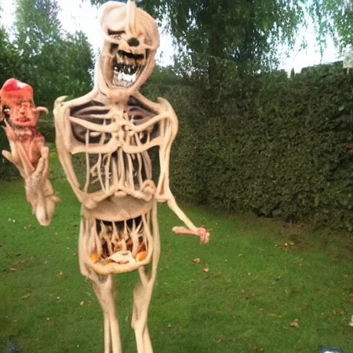 Prompt: looking out of your window and nightmare fuel standing in your garden at night, photo