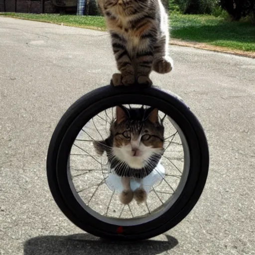 Image similar to photo of a cat riding a unicycle