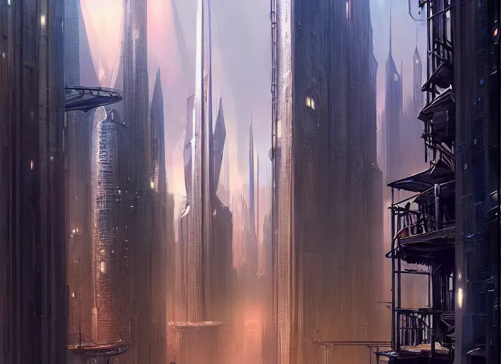 Image similar to a painting of a city with a lot of tall buildings, a detailed matte painting by stephan martiniere, cgsociety, fantasy art, steampunk, matte painting, matte drawing