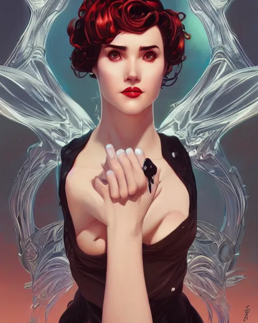 Image similar to a pin up and beautiful fashion charming dreamlke jennifer connelly, symmetrical face symmetrical eyes, character art, art by artgerm lau and wlop and and ilya kuvshinov and john singer sargent, joshua middleton comic art, frostbite 3 engine