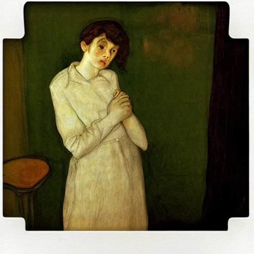 Image similar to a girl in a room, old polaroid by goya, by schiele, by el greco, elegant drawing, digital painting, jugendstil, strong lights, flat colors, pastel colors,