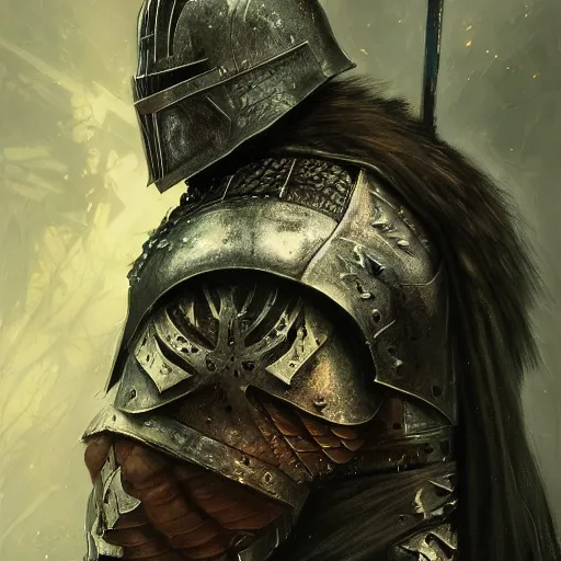 Prompt: the dark souls knight as a realistic fantasy character, closeup portrait art by donato giancola and greg rutkowski, vintage retro, realistic face, digital art, trending on artstation, skull helmet, symmetry!!