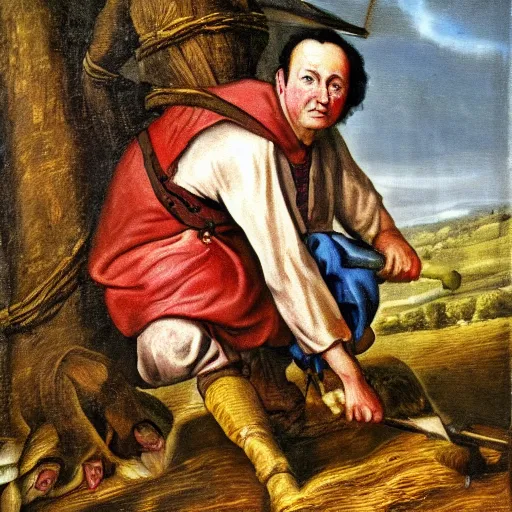 Prompt: david cameron as a 1 7 th century peasant toiling in the fields, painting, restored, 1 7 th century art