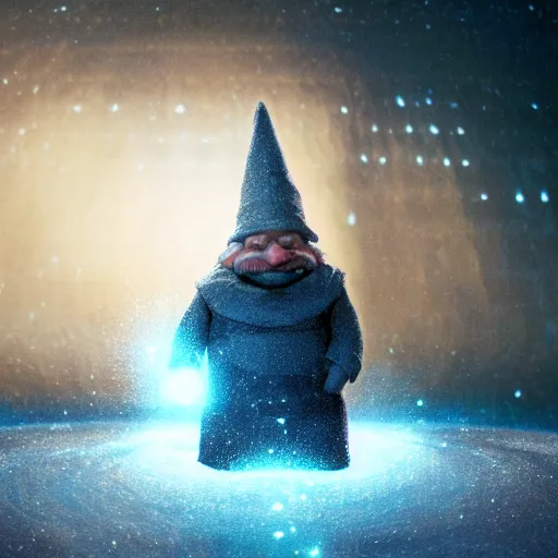 Image similar to A three-dimensional projection of a gnome from four-dimensional dwarf universe, cinematic illustration for Interstellar, the movie, octane render, dynamic lighting