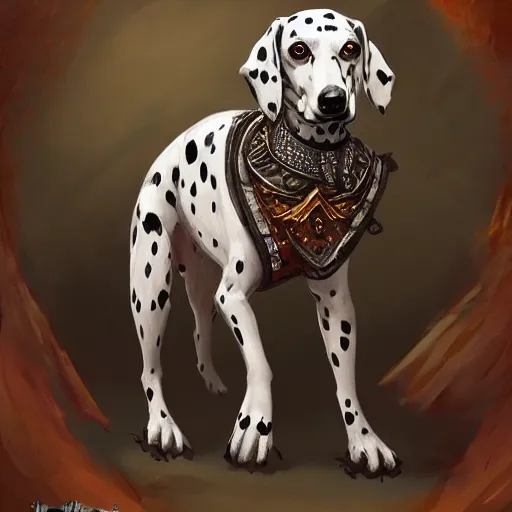 Image similar to anthropomorphic dalmatian dog mage, D&D, fantasy, intricate, elegant, highly detailed, digital painting, artstation, concept art, matte, sharp focus, illustration, hearthstone