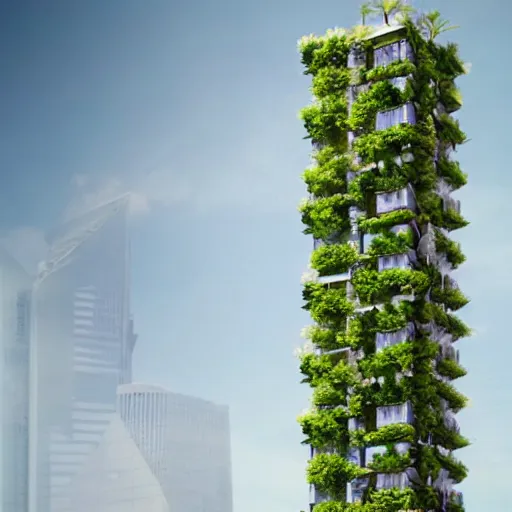 Prompt: skyscraper made of plants, elegant, photo