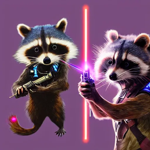 Image similar to racoon holding a laser gun, digital art, guardians of the galaxy style, centred award winning 4K