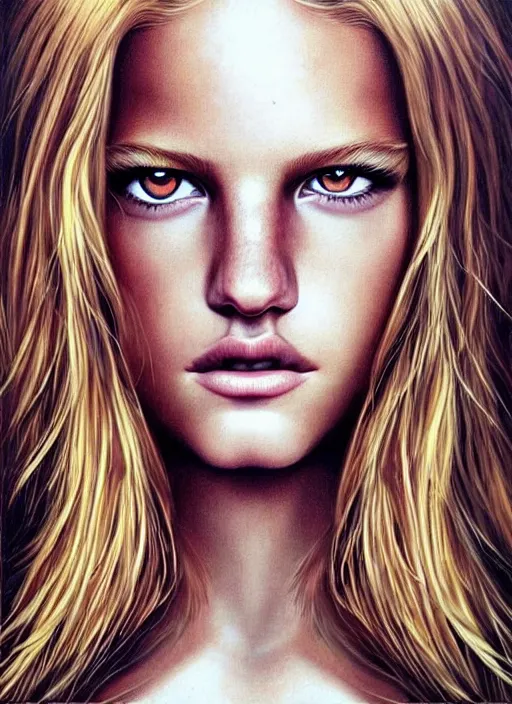 Image similar to portrait photo of a gorgeous young erin heatherton with intricate detailed dragon eyes in the style of stefan kostic realistic sharp