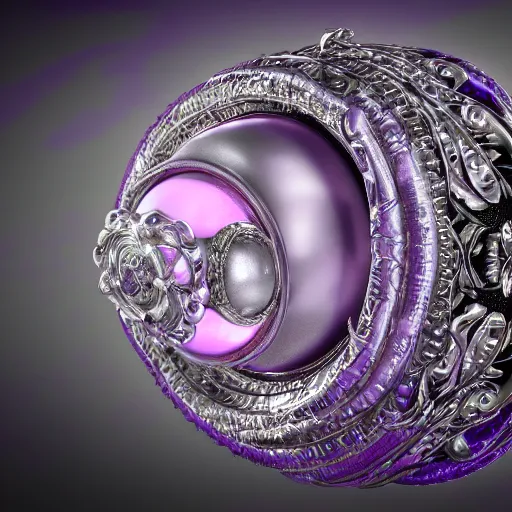 Prompt: silver ring with a purple pearl, extra terrestrial, magical, intricate, hyper detailed, octane render, 4k, 8k, photorealistic, fill light