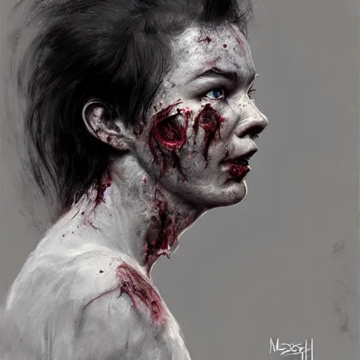 Image similar to head portrait of fresh faced young bjork as a zombie with large fluffy back - combed hair, 7 days to die zombie, gritty background, fine art, award winning, intricate, elegant, sharp focus, cinematic lighting, digital painting, 8 k concept art, art by michael hussar, art by brom, art by guweiz and z. w. gu, 8 k