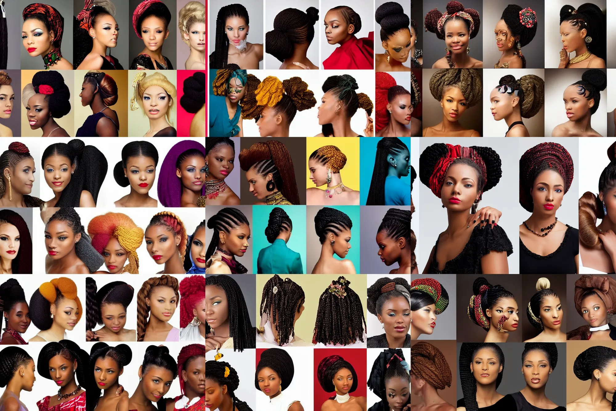 Prompt: traditional female hairstyles, various colors, caucasian fashion models