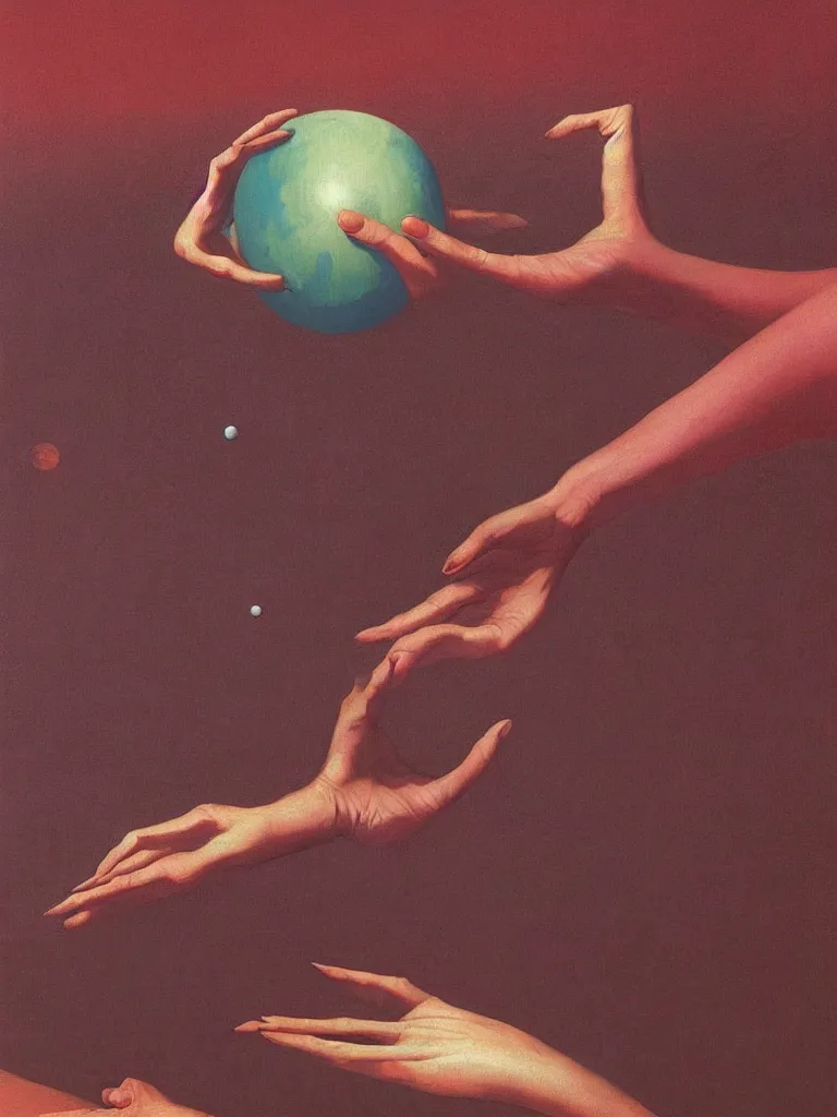 Prompt: woman catch a planet on her hand edward hopper and james gilleard, zdzislaw beksinski highly detailed