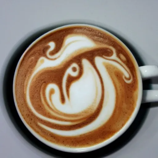 Image similar to photo, latte art of asian dragon, award winning, highly detailed