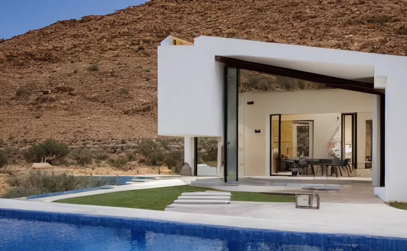 Image similar to modern house in the middle of desert, pool, professional photography