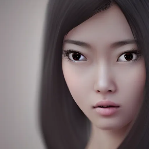 Prompt: Beautiful asian girl looking to the camera with serius face,artstation,trending, realistic n-4