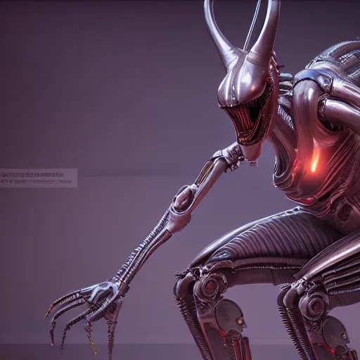 Image similar to futuristic cyberpunk alien xenomorh queen robot concept, highly detailed, photorealistic shot, bright studio setting, studio lighting, crisp quality and light reflections, unreal engine 5 quality render