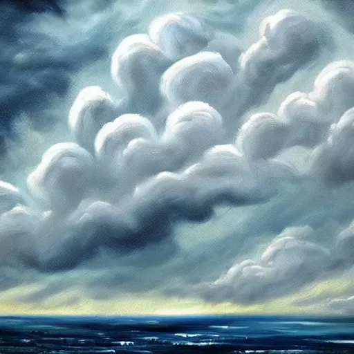 Prompt: clouds in the shape of a stern old man's face in a stormy sky. Beautiful fantasy oil painting