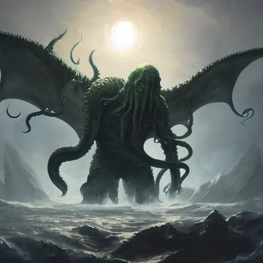 Prompt: a boy confronting cthulhu, by greg rutkowski