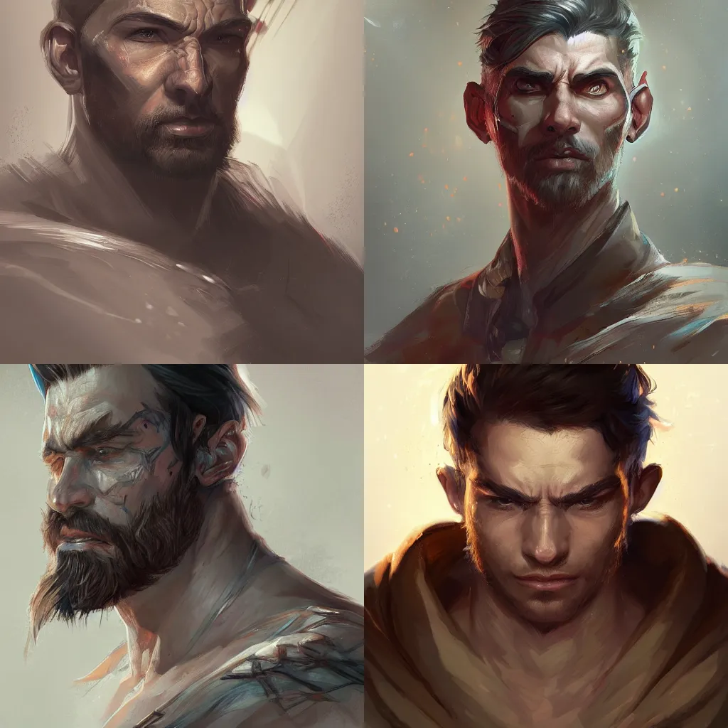 Prompt: Hyperdetailed masterpiece concept art of a half body portrait of a person with dissatisfaction ploughed his brow, making his face even more unkind, hyperdetailed concept art by Ross Tran, high quality DnD illustration, trending on ArtStation