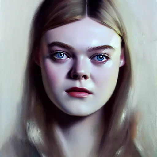 Image similar to ultra realistic portrait painting of elle fanning, dark vibes, art by frank frazetta, 4 k, matte painting, organic painting, geometric shapes, hard edges, ultra realistic, highly detailed, epic lighting