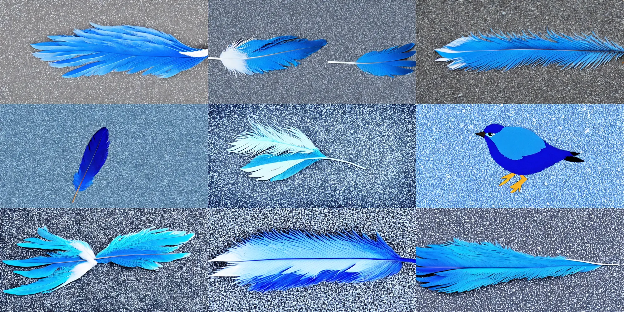 Prompt: Blue bird feather sits alone on the ground of a white void, anime style, studio ghibli