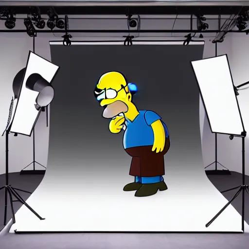 Image similar to portrait photo of homer simpson, color, studio lighting