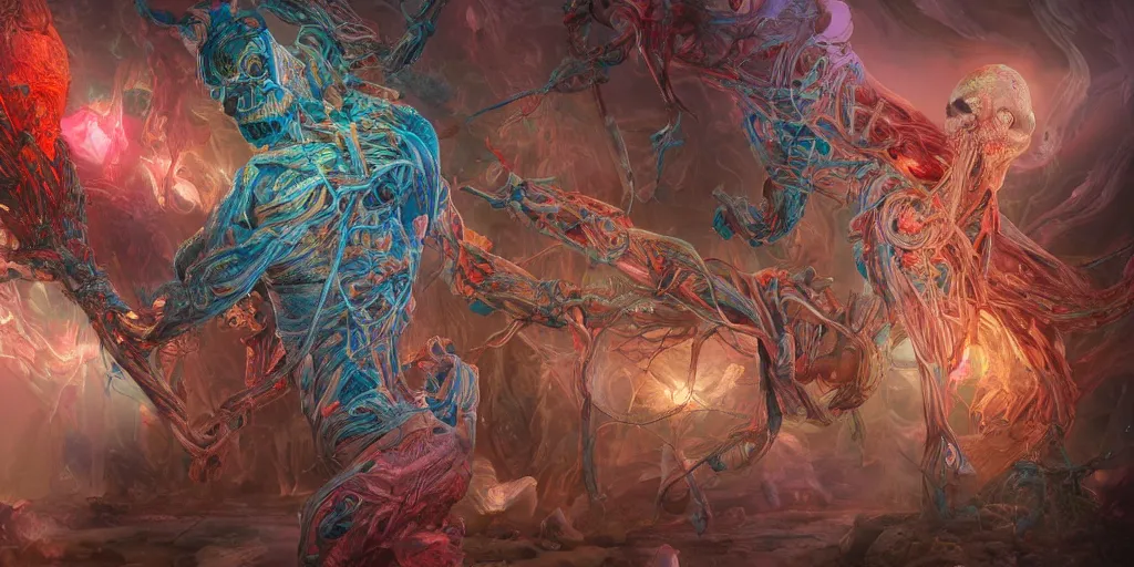 Prompt: the end of an organism, ross tran, vivid colors, anatomical, highly detailed sculpture, intricate detailed, ommatidia, 8 k, cinematic atmosphere, post - processing