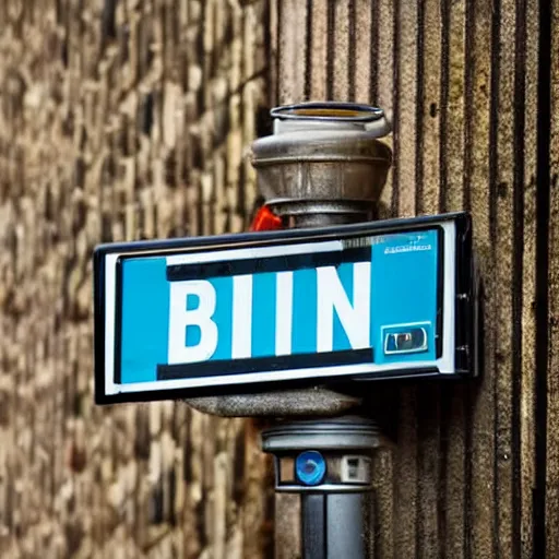 Prompt: a street sign that has 'button text', written on it