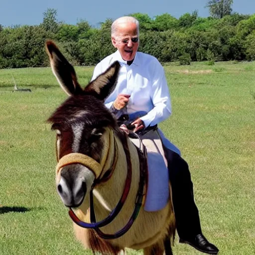 Image similar to a donkey riding biden