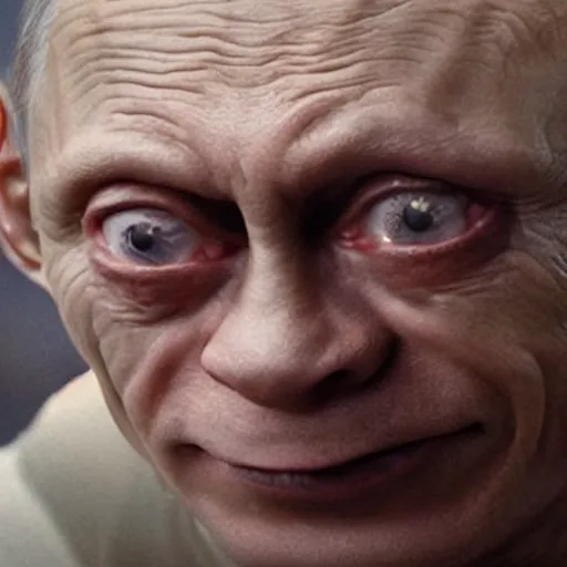 Prompt: Putin in the role of Gollum, film still, high detail, gray face