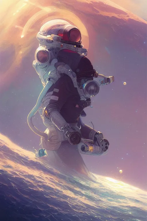Image similar to Spaceman lost in the ocean, space themed, highly detailed, digital painting, artstation, concept art, smooth, sharp focus, illustration, art by artgerm and greg rutkowski and alphonse mucha