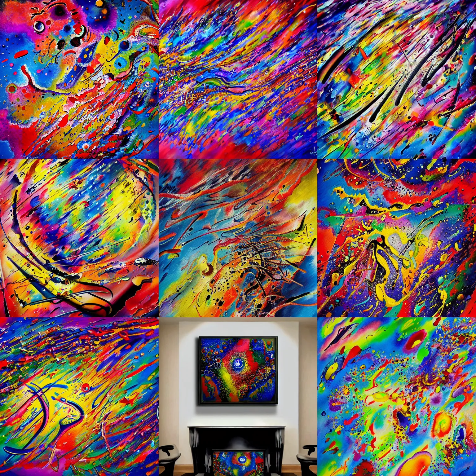 Prompt: an ultra realistic painting of melting surrealism calligraphy, new, splatter, pollock, kandinsky, abstract, high quality! 4 k
