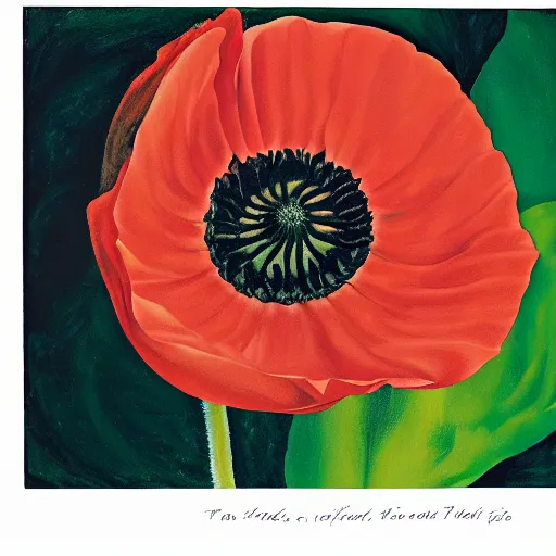 Prompt: painting of poppy thistle, oil on canvas, georgia o'keeffe, 1 9 6 4, museum catalog photograph