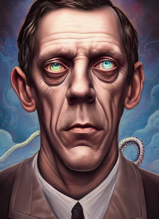 Image similar to lovecraft lovecraftian portrait of hugh laurie, pixar style, by tristan eaton stanley artgerm and tom bagshaw.