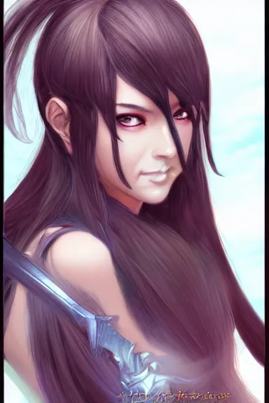 Prompt: a portrait of a fantasy anime warrior character with long hair, artgerm