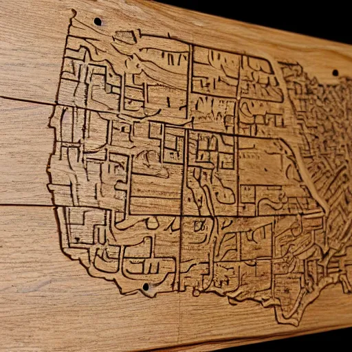 Prompt: a map of massachusetts carved into a plank of wood, highly detailed, 4 k