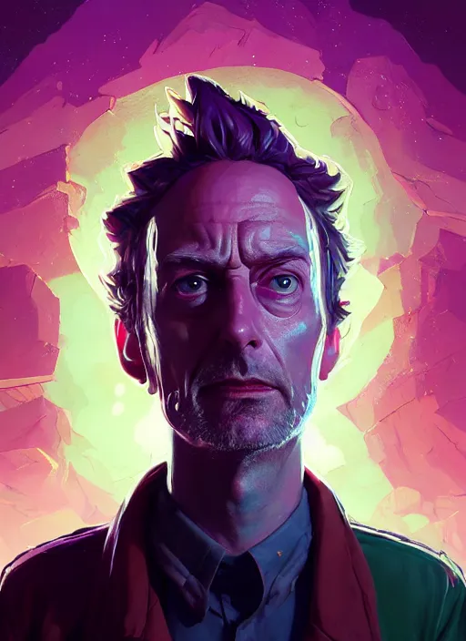 Image similar to fantasy portrait of rick from rick & morty, intricate abstract. intricate artwork, by greg rutkowski, wlop, beeple, dan mumford. concept art, octane render, trending on artstation, greg rutkowski very coherent symmetrical artwork. cinematic, key art, hyper realism, high detail, octane render, 8 k, iridescent accents