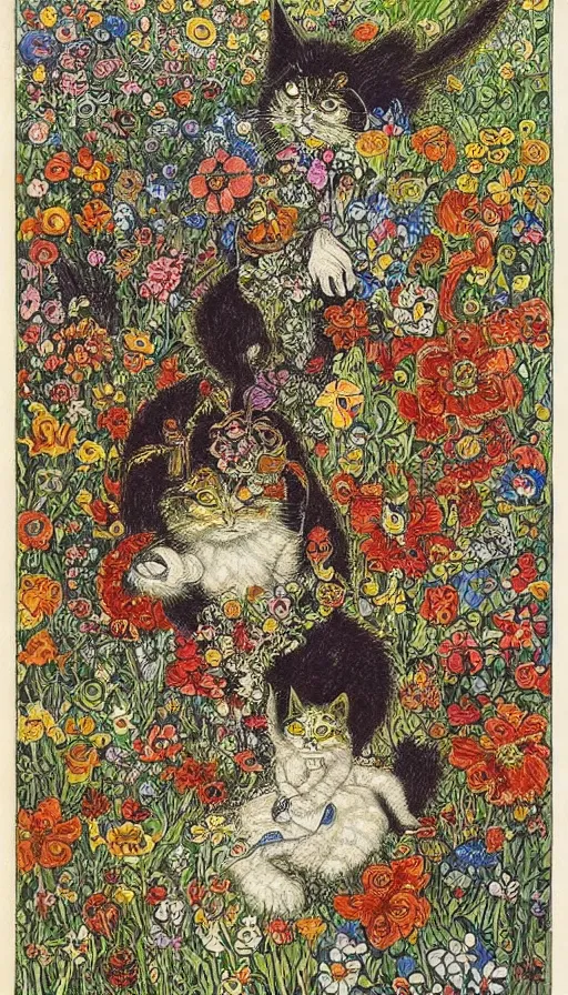 Image similar to life and death mixing together, by louis wain