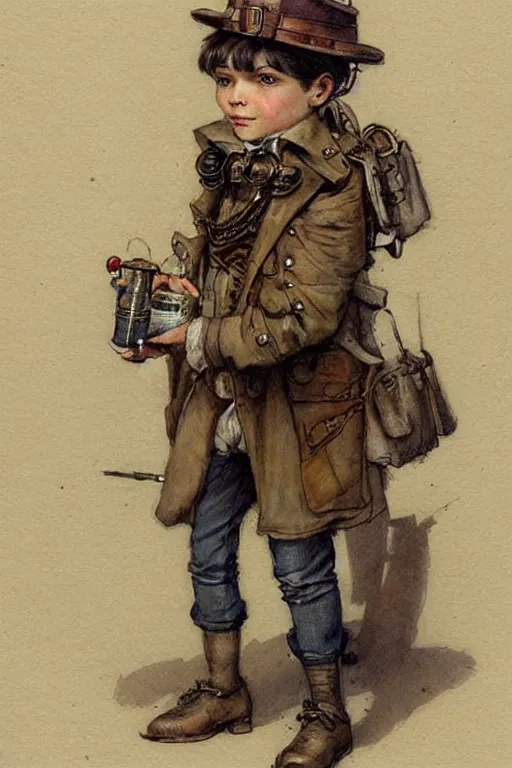 Image similar to (((((portrait of boy dressed as steampunk inventor explorer costume . muted colors.))))) by Jean-Baptiste Monge !!!!!!!!!!!!!!!!!!!!!!!!!!!