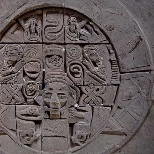 Image similar to ancient toltec carvings bound to the second attention by dreams and empowered by inorganic beings reveal secrets of human perception