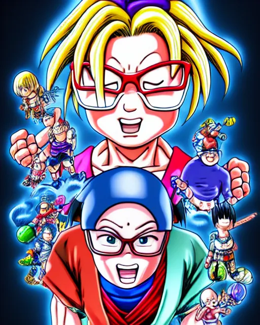 Prompt: manic adult woman character portrait, by akira toriyama, highly detailed, dynamic shadows, 4 k, splash art