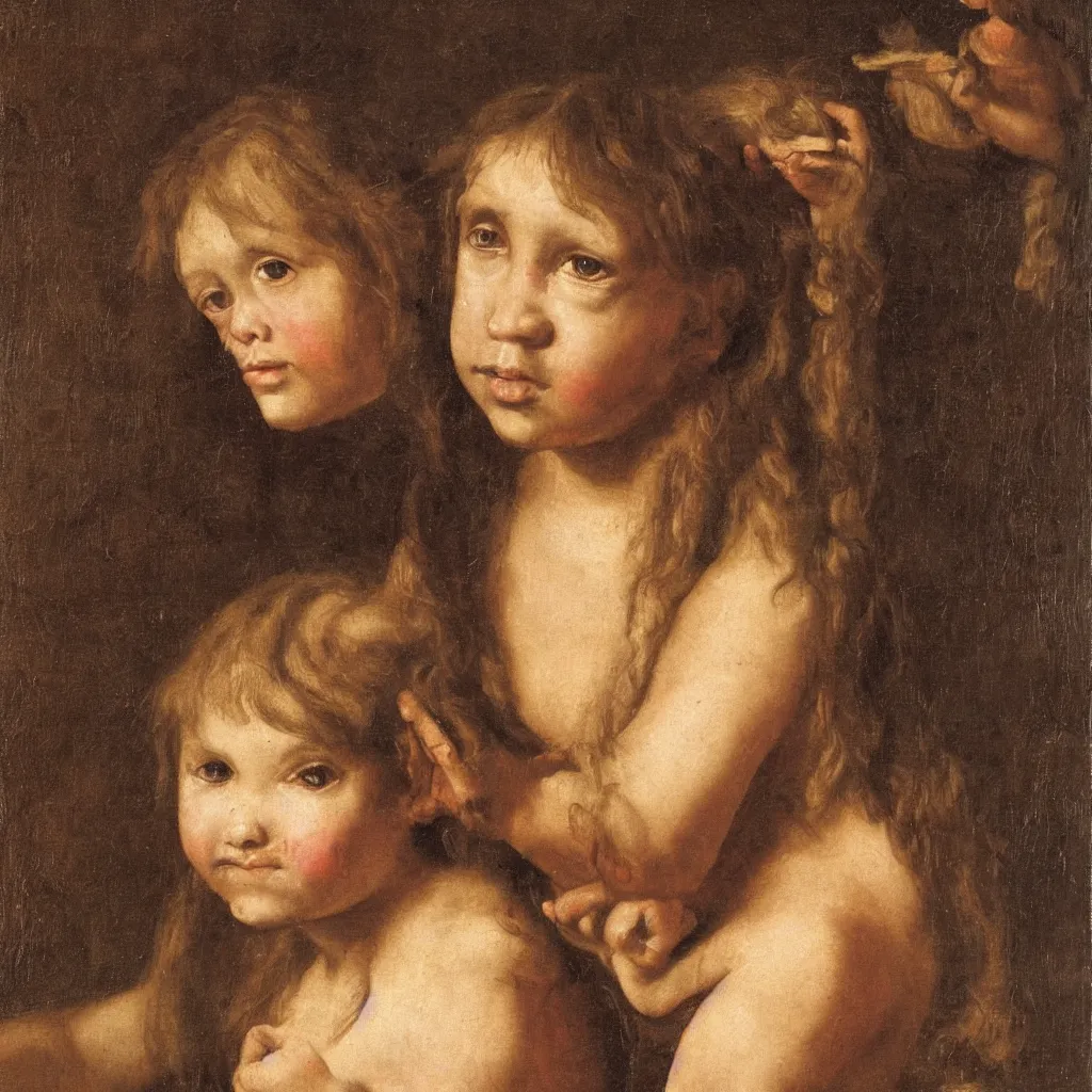 Prompt: a young neanderthal girl, in baroque, italian renaissance