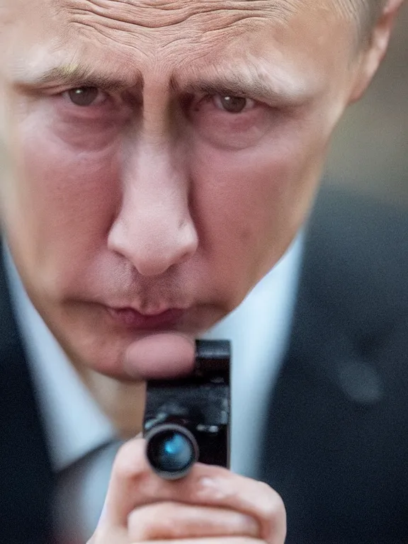 Prompt: 4K HD, high detail photograph, shot with Sigma f/ 4.2 , 250 mm sharp lens, shallow depth of field : (subject= angry looking Vladimir Putin holding a sniper gun + subject detail= accurate body features, consistent, high detailed light refraction , high level texture render)