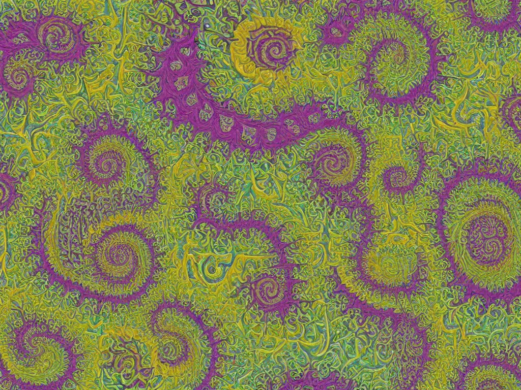 Image similar to 3d multicolor fractal swirling maze paisley lichen patterns