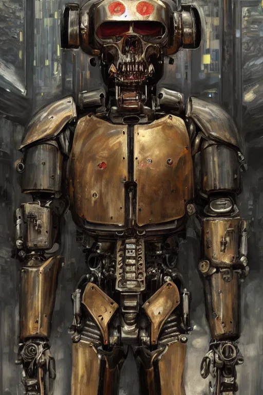 Prompt: portrait of demonic gothic Tom Cruise in mechanical power armor, cyberpunk, Warhammer, highly detailed, artstation, illustration, art by Gustav Klimt