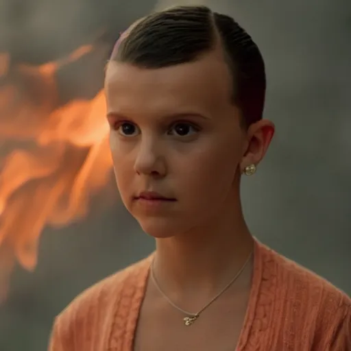 Image similar to Millie Bobby Brown on fire cinematic