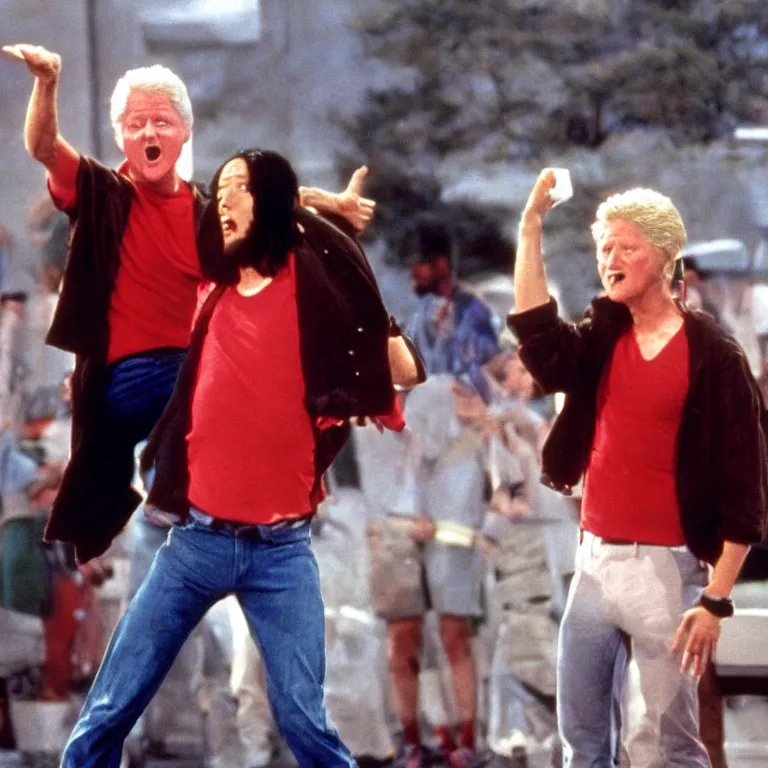 Image similar to Bill Clinton as Bill in the movie Bill and Ted's Excellent Adventure , film still