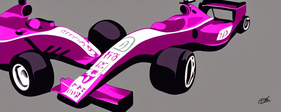 Prompt: abstract illustration of a formula one car, purple and pink